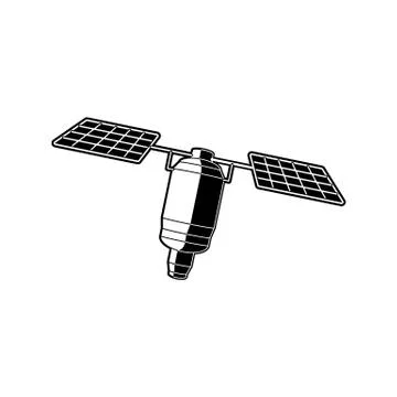 Earth orbital satellite - artificial outer space station in black and white Stock Illustration