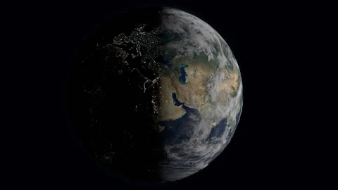 Earth from outer space with a view of day and night and light from cities. Vídeo Stock 91184946