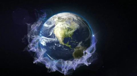 Earth in Particle Ring Blue, with Alpha Channel - HD1080 Stock Footage 11052811