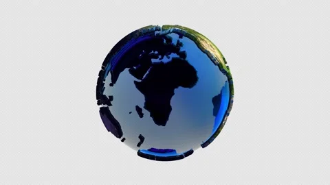 Earth planet assembling from toy bricks then exploding and scattering to huge Stockbeeldmateriaal 219413739