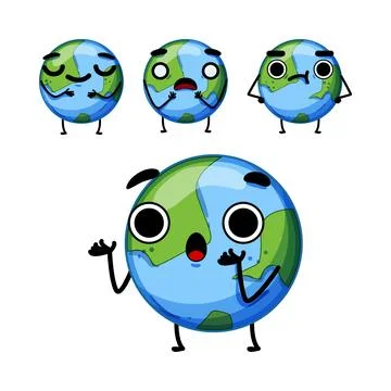 Earth planet characters expressing different emotions and feelings Stock Illustration