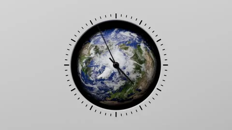 Earth planet clock animation, climate change awareness, future of life on planet Video stock 335030509