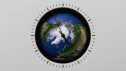 Earth planet clock animation representing global time, climate change awareness Video stock 337648205