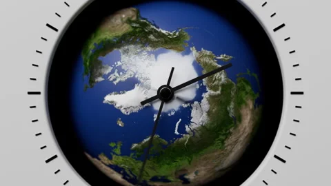 Earth planet clock animation representing global time, climate change awareness Video stock 337648207