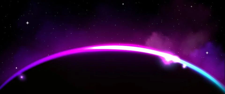 Earth planet eclipse with purple light on horizon Illustrazione stock