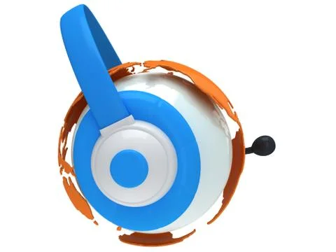 Earth planet globe with headset. 3D render. Stock Illustration