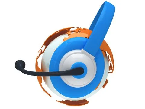 Earth planet globe with headset. 3D render. Stock Illustration