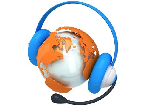 Earth planet globe with headset. 3D render. Stock Illustration