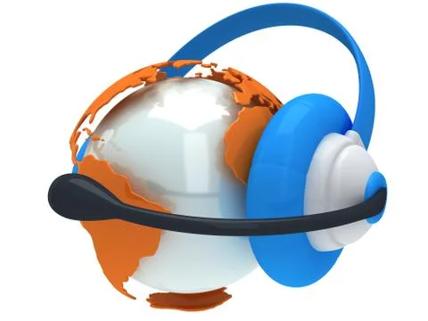 Earth planet globe with headset. 3D render. Stock Illustration