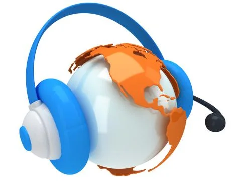 Earth planet globe with headset. 3D render. Stock Illustration