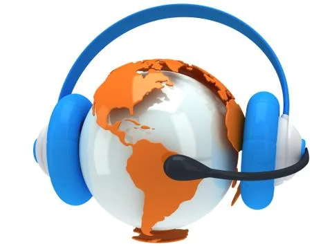 Earth planet globe with headset. 3D render. Stock Illustration