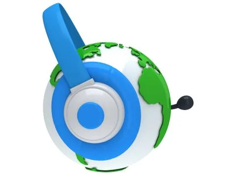 Earth planet globe with headset. 3D render. Stock Illustration