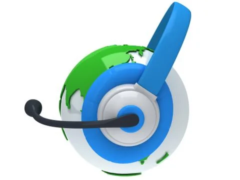 Earth planet globe with headset. 3D render. Stock Illustration