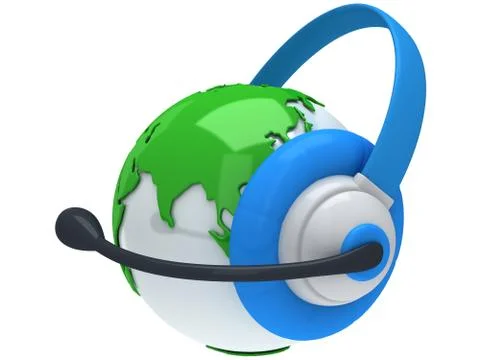 Earth planet globe with headset. 3D render. Stock Illustration