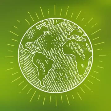 Earth planet globe. Vector black vintage engraving illustration Stock Illustration