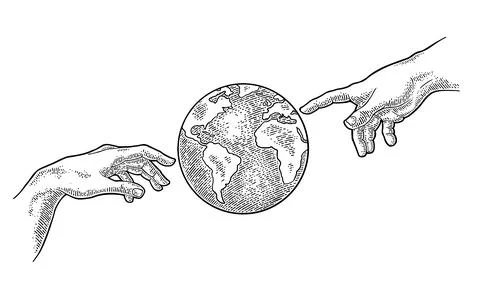 Earth planet globe. Vector black vintage engraving illustration Stock Illustration