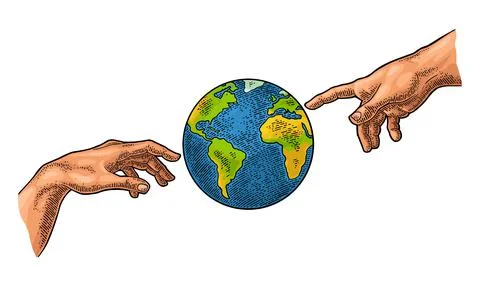 Earth planet globe. Vector black vintage engraving illustration Stock Illustration