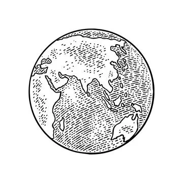 Earth planet globe. Vector black vintage engraving illustration Stock Illustration