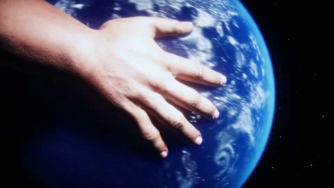 The earth planet in hands. Outer space. Realistic 4k animation. Stock Footage 201572936