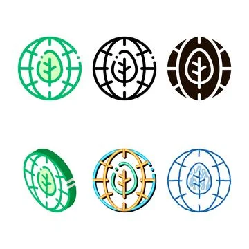 Earth planet leaves tree vector variations thin line icon Illustrazione stock
