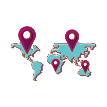 Earth planet map with pointers location Stock Illustration