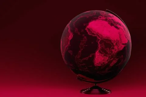 Earth planet model with world map on base isolated on magenta background. 3d  Illustrazione stock