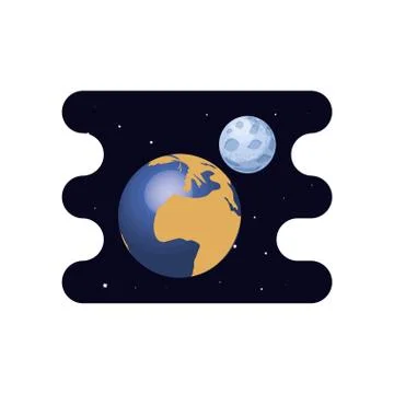 Earth planet with moon scene space Stock Illustration