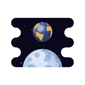 Earth planet with moon scene space Ilustração Stock