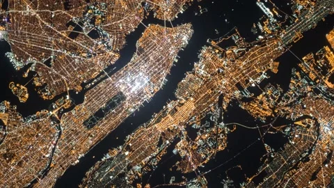Earth planet in night animation. top view of manhattan animated. Vidéo 218235341