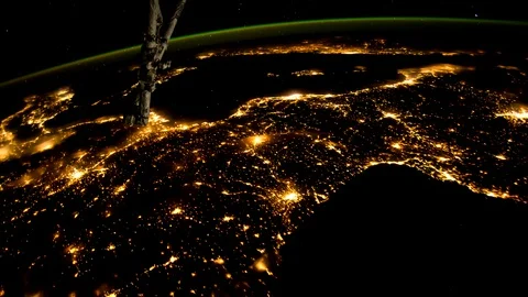 Earth planet Night scene space view from International Space Station ISS Stock Footage