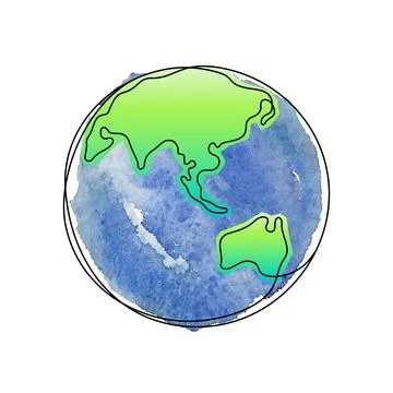 The Earth Planet one line vector illustration with watercolour background Stock Illustration