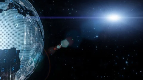 Earth planet in space with binary data network Vídeos de archivo 120096334