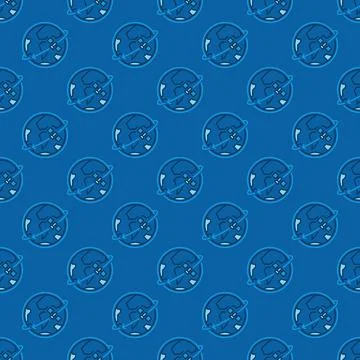 Earth Planet in Space with Satellite vector blue seamless pattern Stockillustratie