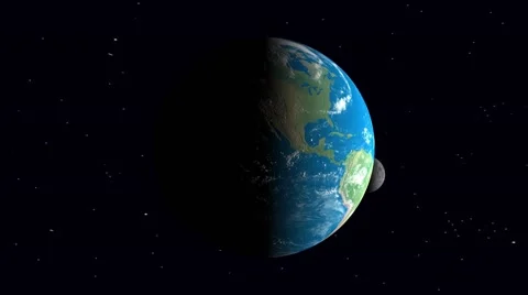 Earth planet in space vision with moon and stars Stock Footage 59866041