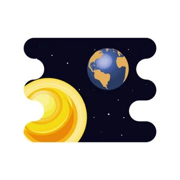 Earth planet with sun scene space Stock Illustration