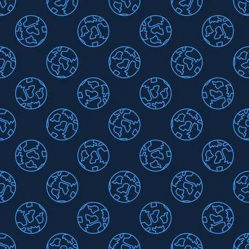 Earth Planet vector blue line seamless pattern 스톡 일러스트