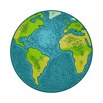 Earth planet. Vector color vintage engraving illustration Stock Illustration