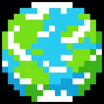 Earth planet vector pixel art, cartoon cosmic space planet with squared contour Stock Illustration