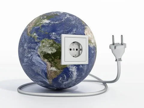 Earth with power socket and plug. 3D illustration イラスト素材