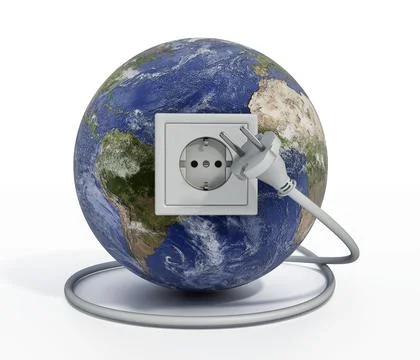 Earth with power socket and plug. 3D illustration Stock Illustration