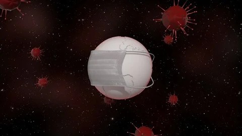 Earth on quarantine. 3D render of planet wearing medical mask rotating in Stock Footage 129668227