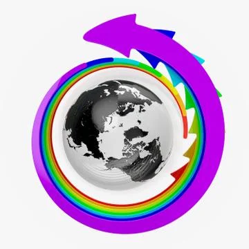 Earth with rainbow arrows Stock Illustration