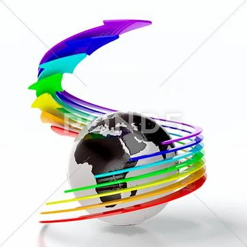 Earth with rainbow arrows Stock Illustrationen