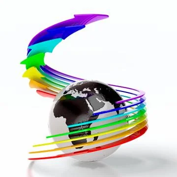 Earth with rainbow arrows Stock Illustration