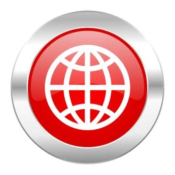 Earth red circle chrome web icon isolated. 스톡 일러스트
