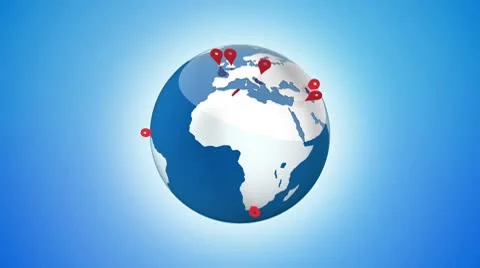 Earth red pins loop with alpha HD Stock-Footage 8850023