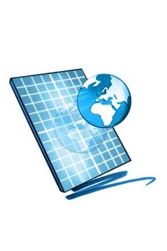 Earth reflected on solar panel Stock Illustration