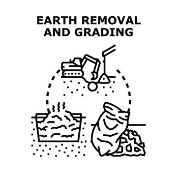 Earth removal and grading process illustration with construction machine Stock Illustration