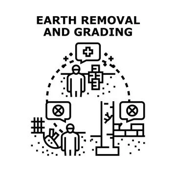 Earth removal and ground grading work process planning Stock Illustration