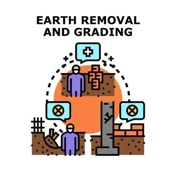 Earth removal and ground grading work process planning イラスト素材
